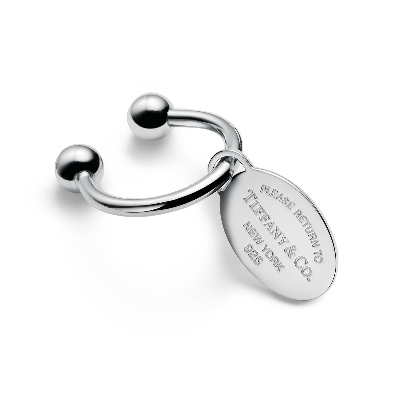 Oval Tag Screwball Keyring in Sterling Silver
