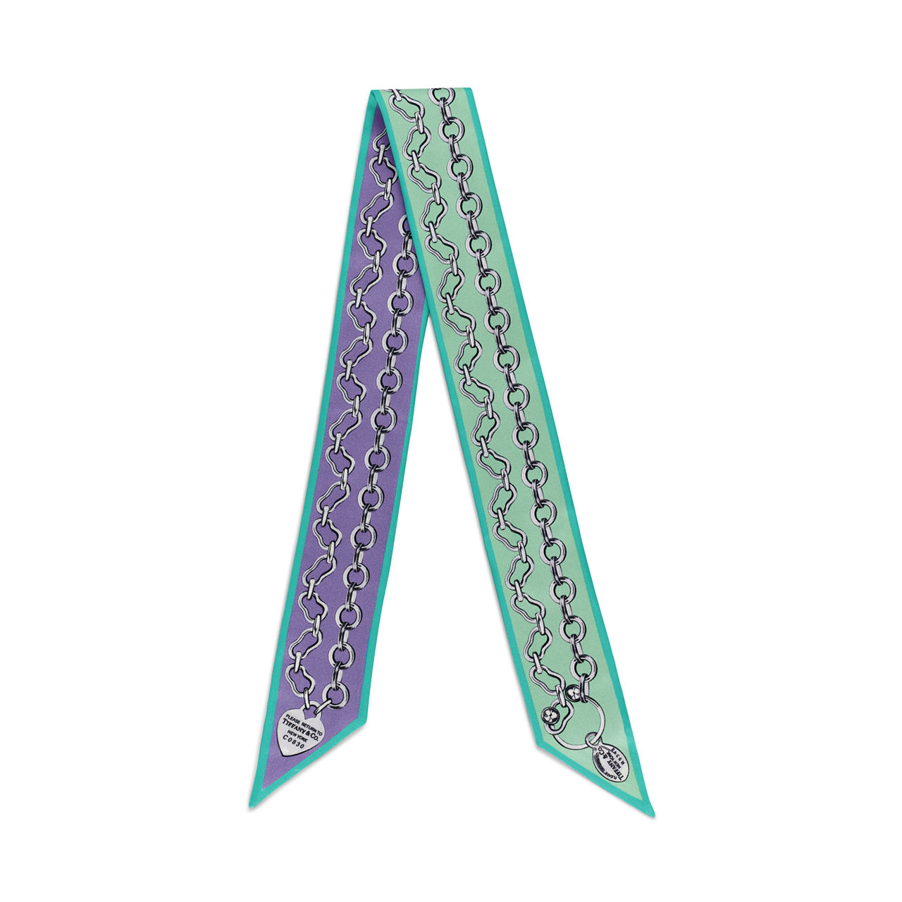 Chains Ribbon Scarf in Jade-coloured and Lavender Silk