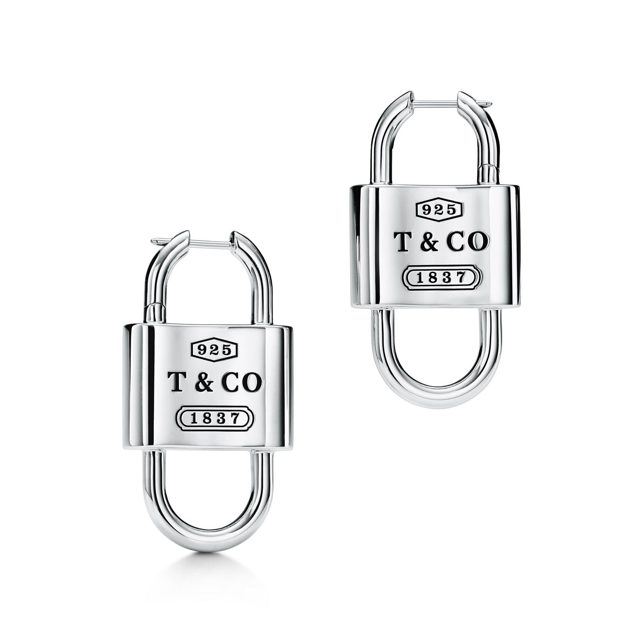 Large Double Lock Drop Earrings in Sterling Silver