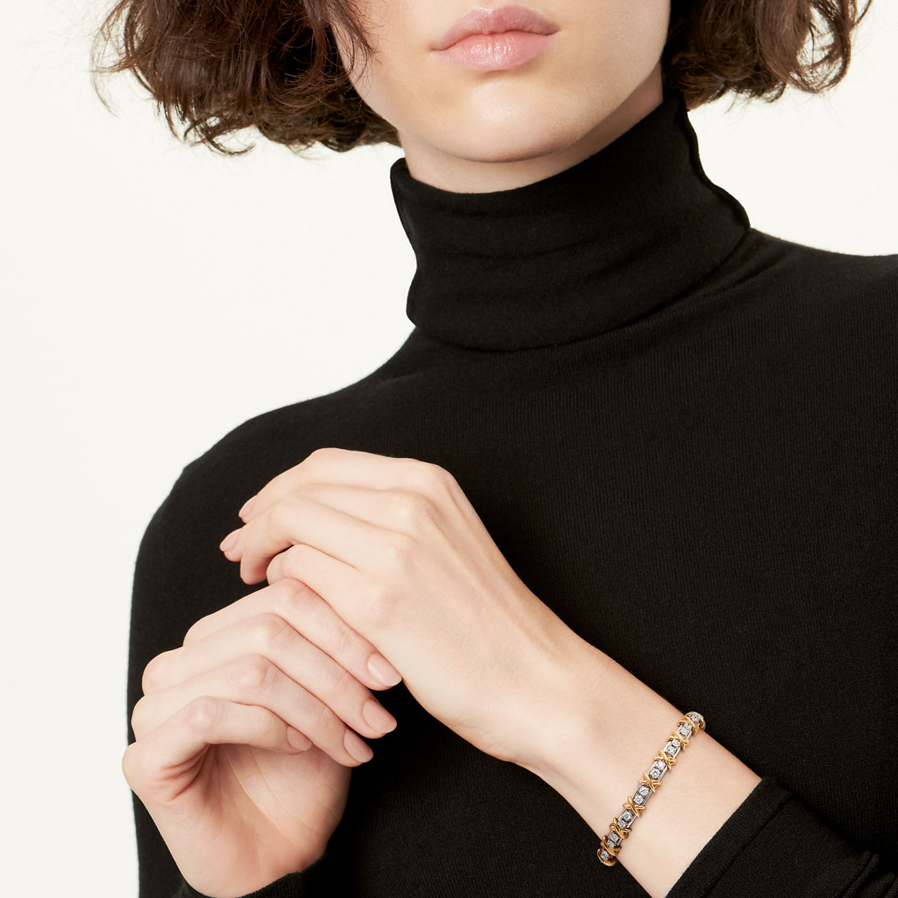 Sixteen Stone by Anjeya:Bracelet in Platinum and Yellow Gold with Diamonds