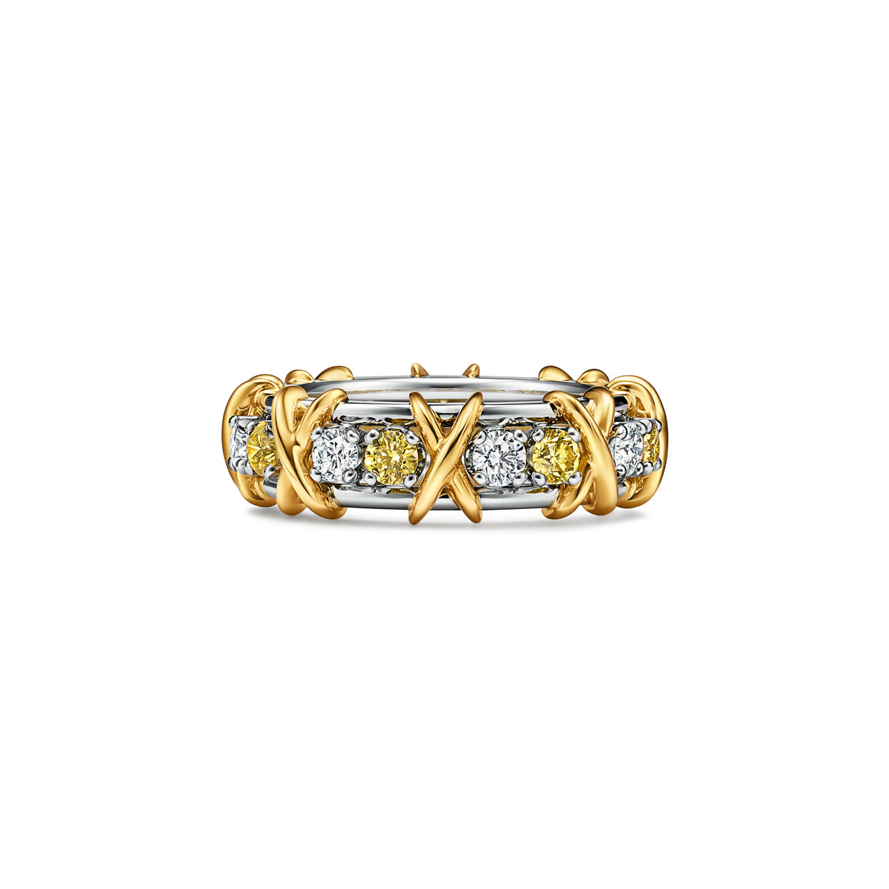 Ring with Yellow and White Diamonds
