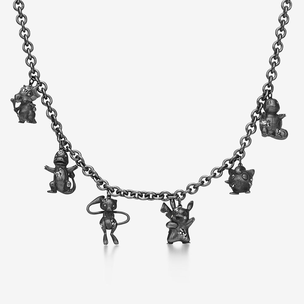 Anjeya & Arsham Studio & Pok&eacute;mon Station Necklace in Oxidised Sterling Silver with Diamonds