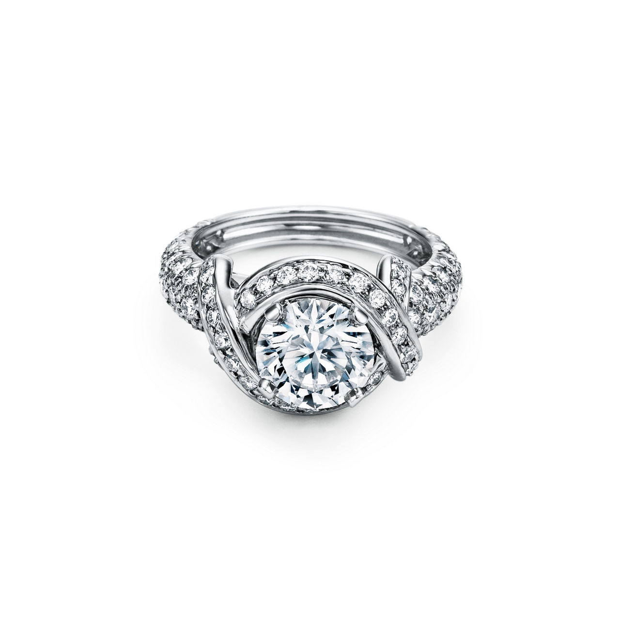 Ribbon Engagement Ring with a Diamond Platinum Band