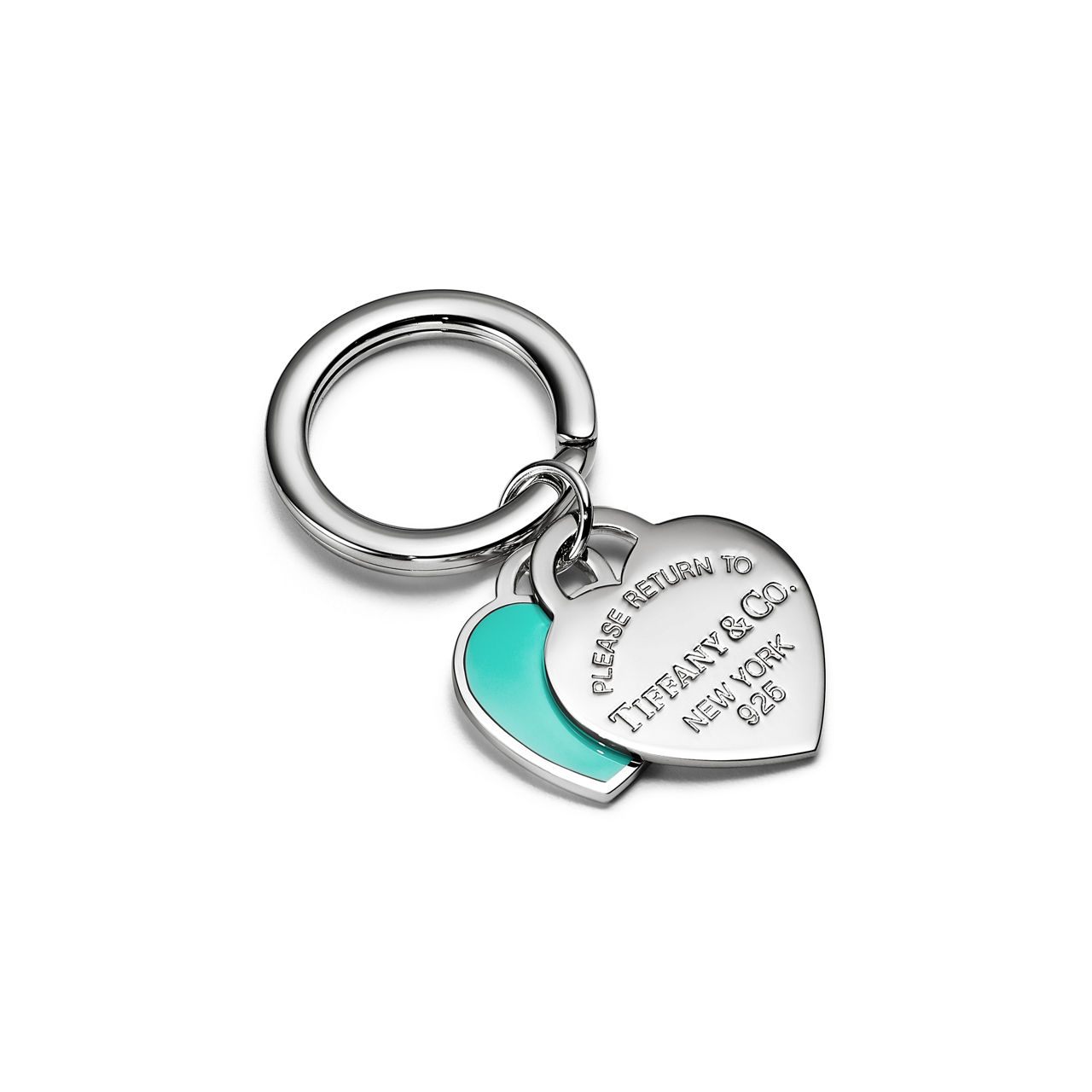 Double  Heart Tag Keyring in Silver with Anjeya Blue&reg;