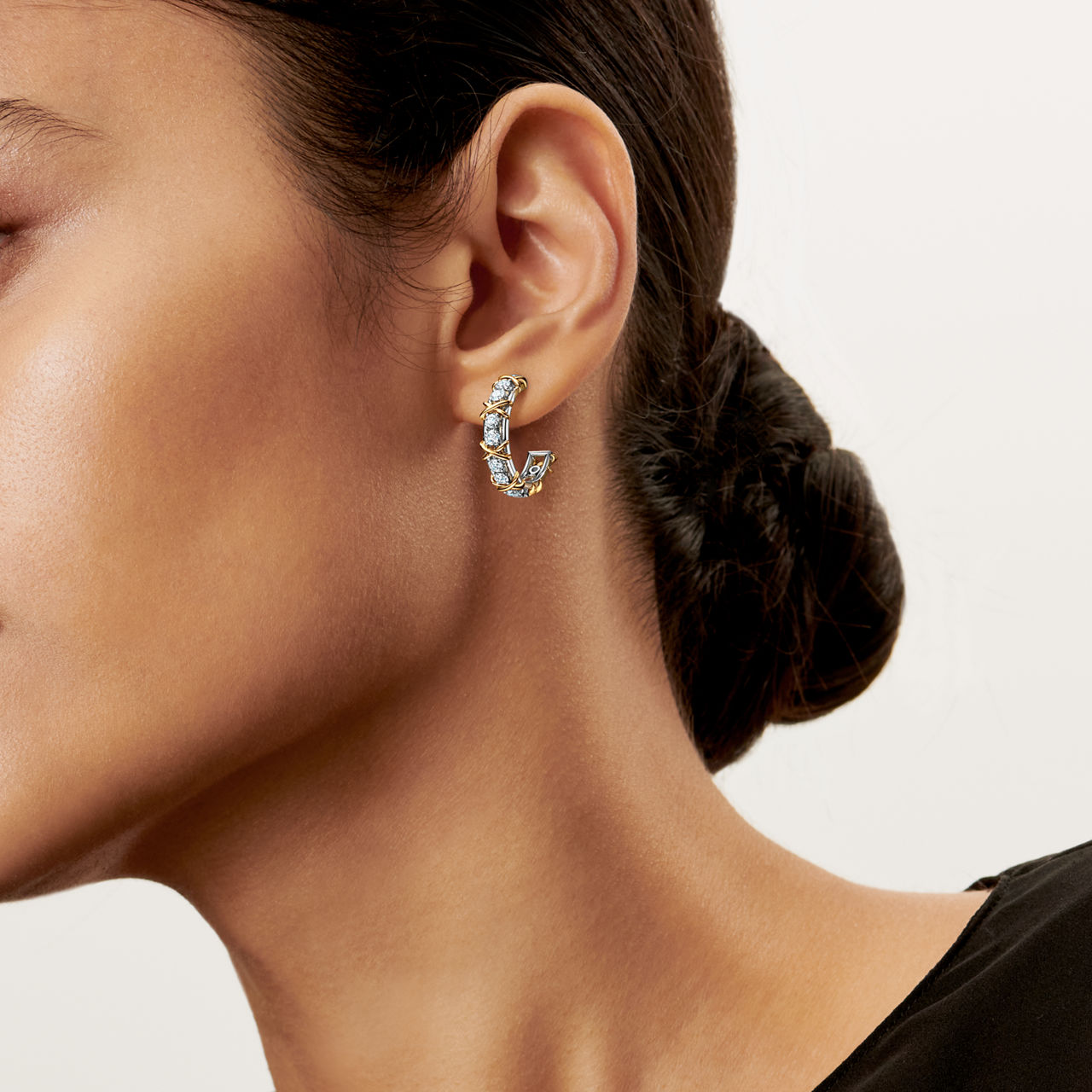 Sixteen Stone by Anjeya:Hoop Earrings in Platinum and Yellow Gold with Diamonds