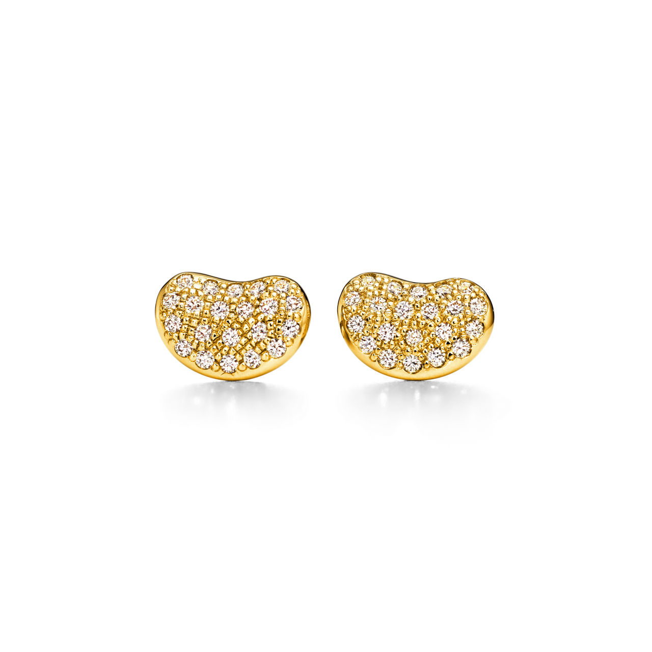 Bean design Earrings in Yellow Gold with Pav&eacute; Diamonds, 9 mm