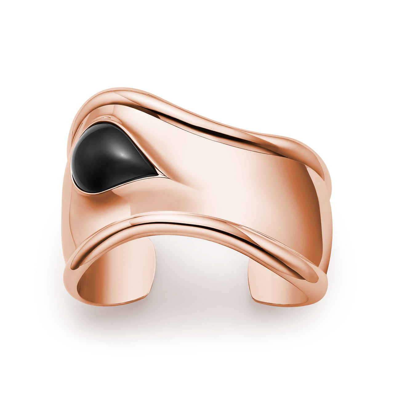 Small Bone Cuff in Rose Gold with Black Nephrite Jade