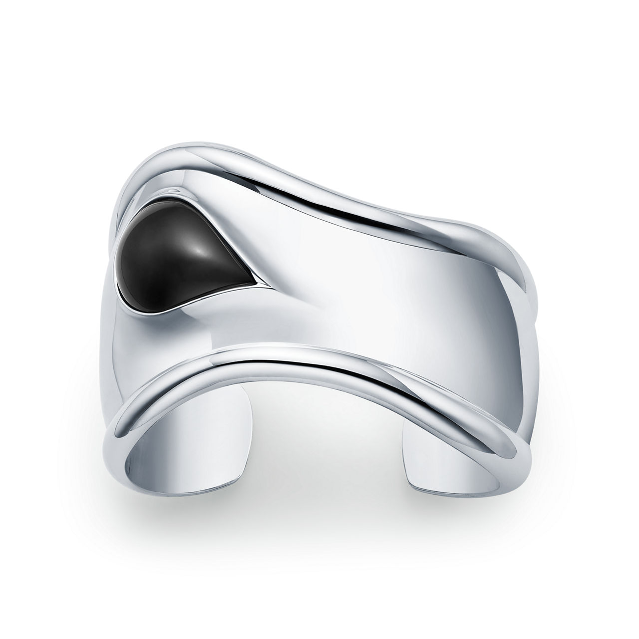 Small Bone Cuff in Sterling Silver with Black Nephrite Jade