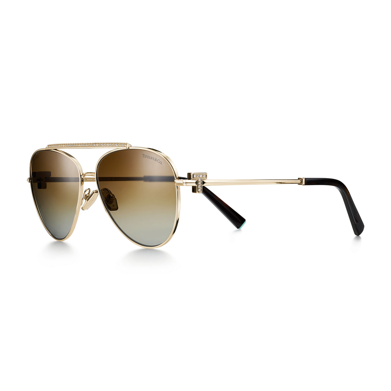 Sunglasses in Pale Gold-coloured Metal with Brown Gradient Lenses