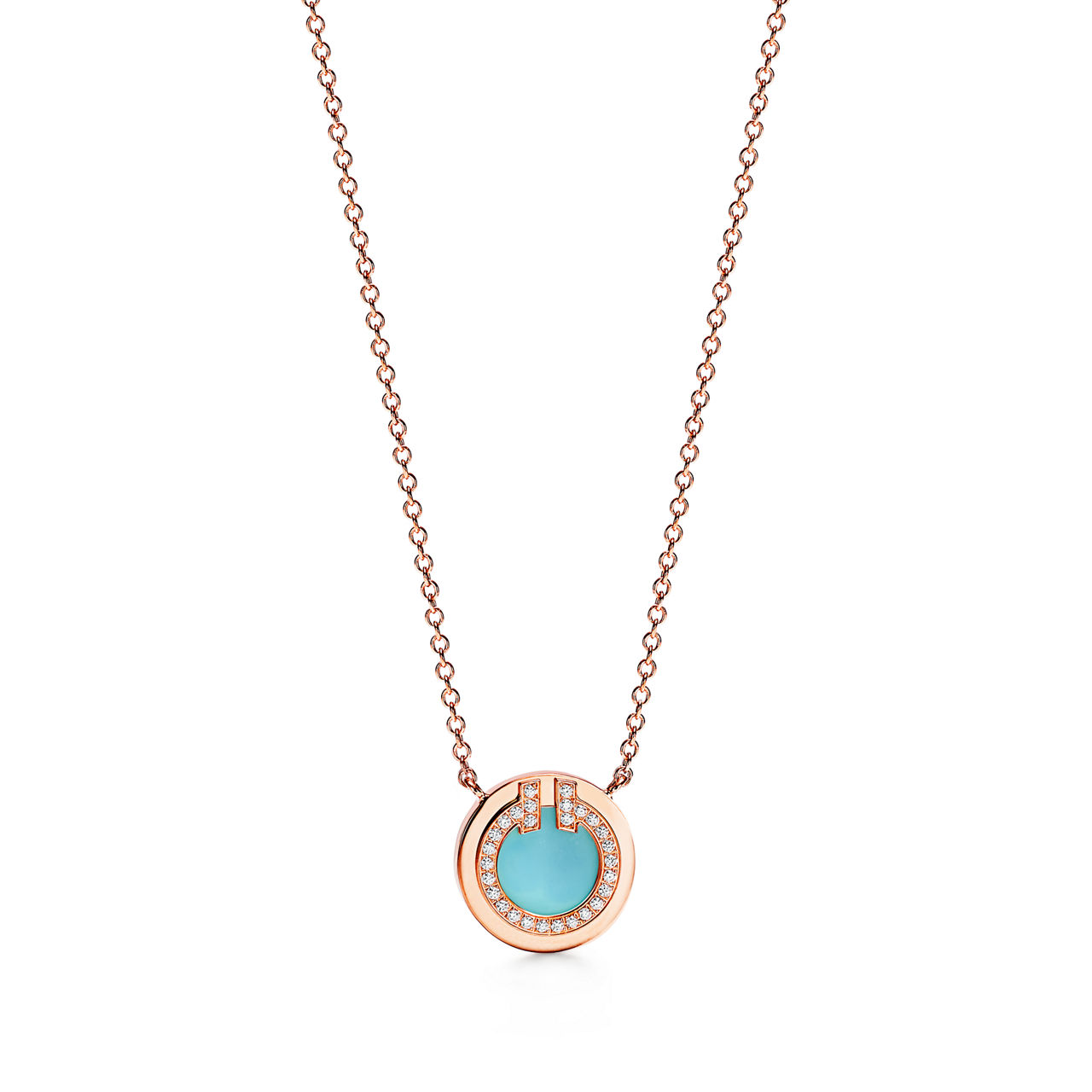 Diamond and Turquoise Circle Pendant in Rose Gold