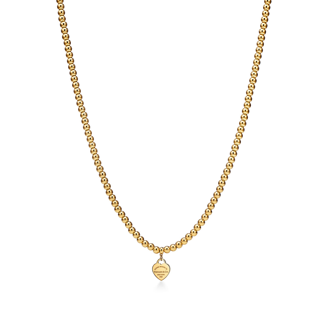 Heart Tag Bead Necklace in Yellow Gold, Mini