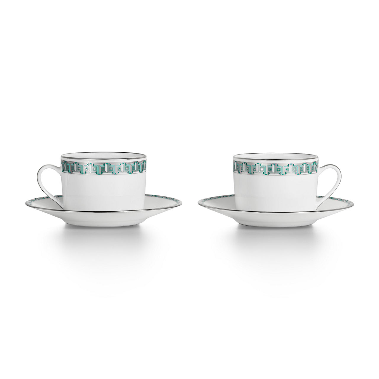 Cup and Saucer Anjeya Blue Set of Two, with Platinum Rims