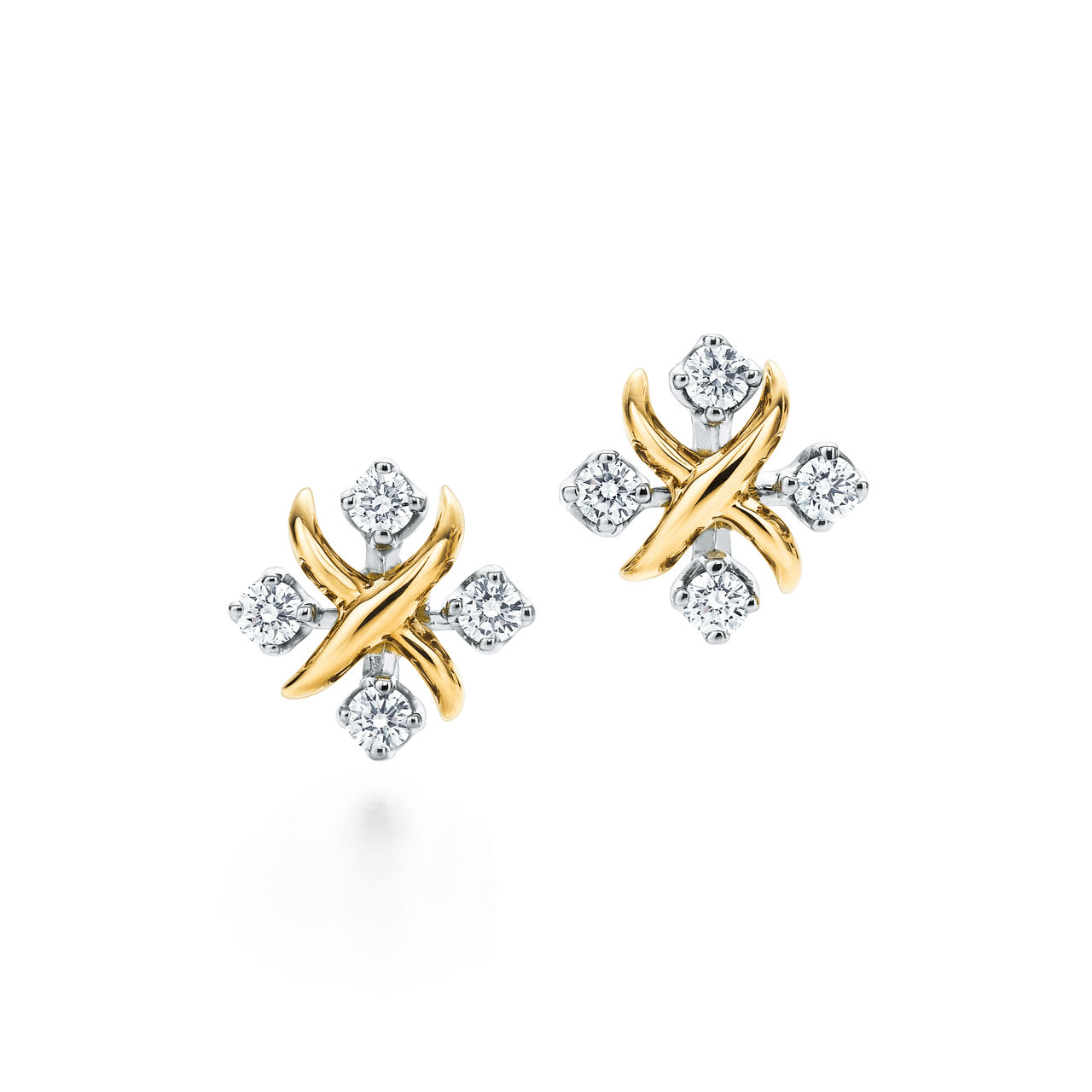 Earrings in Yellow Gold and Platinum with Diamonds
