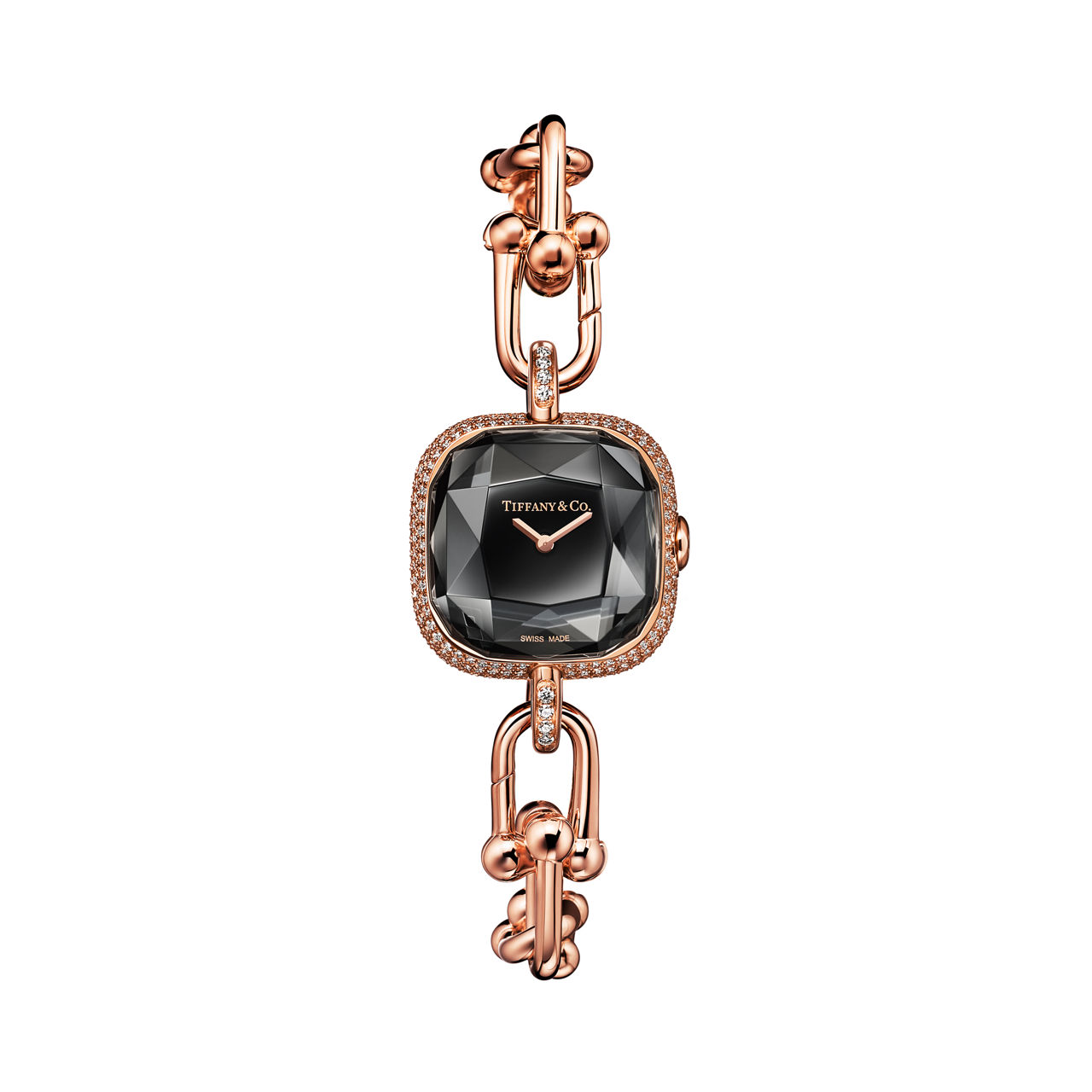 Watch in Rose Gold with Pav&eacute; Diamonds and Black Lacquer