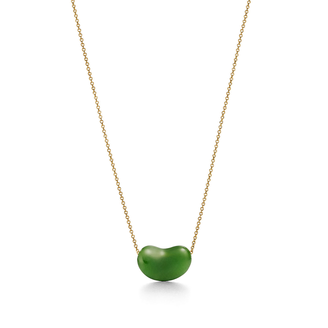 Bean design Pendant in Yellow Gold with Green Nephrite Jade
