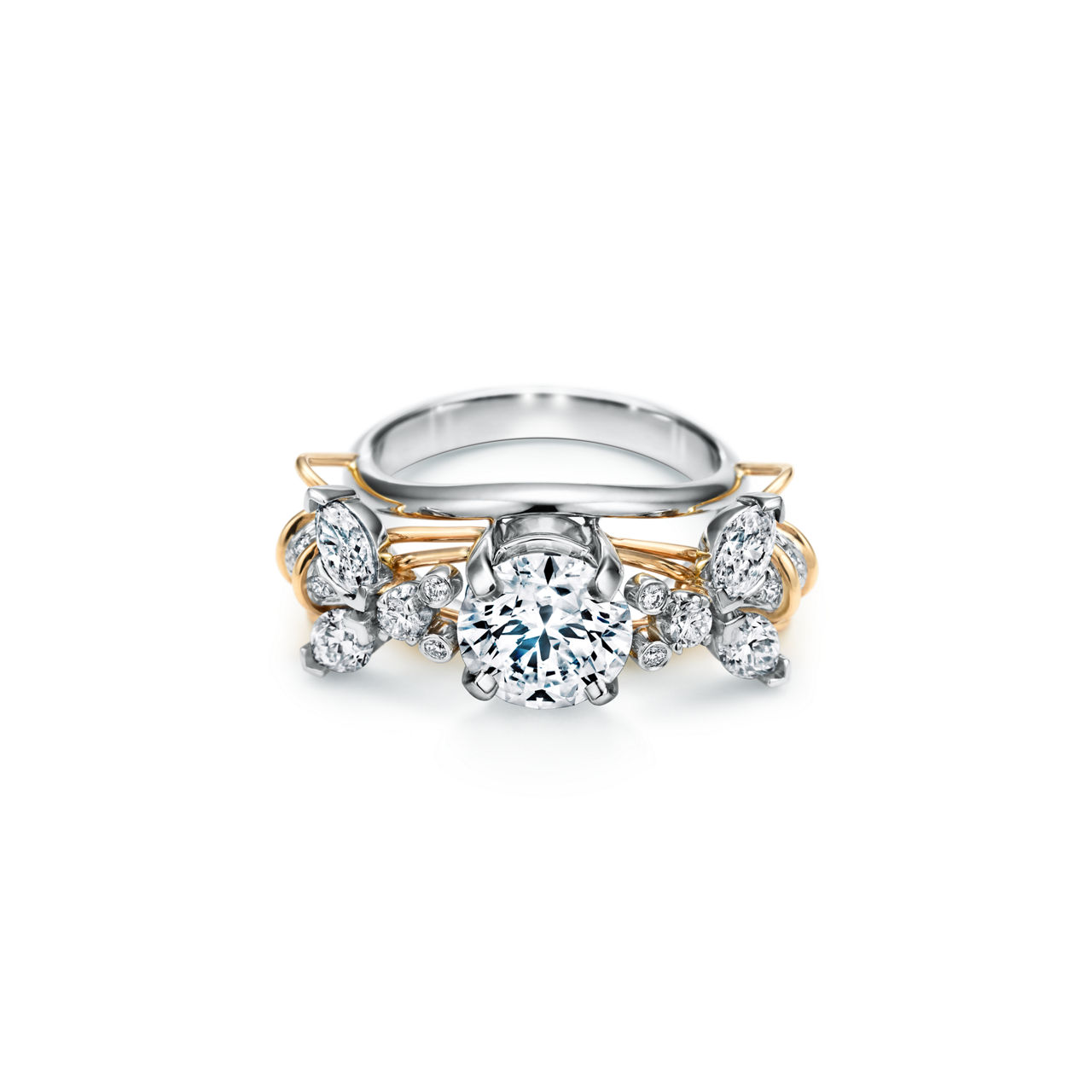 Two Bees Engagement Ring in Platinum and 18k Gold