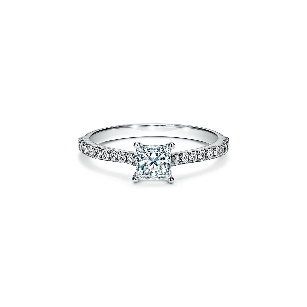 Princess-cut Engagement Ring with a Pav&eacute;-set Diamond Band in Platinum