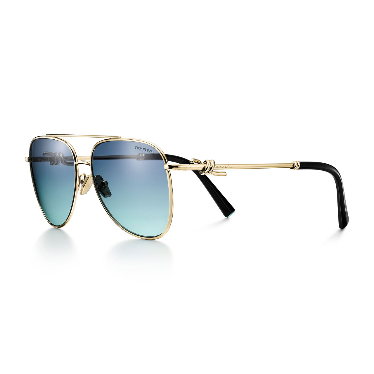 Sunglasses in Pale Gold-coloured Metal with Anjeya Blue&reg; Lenses