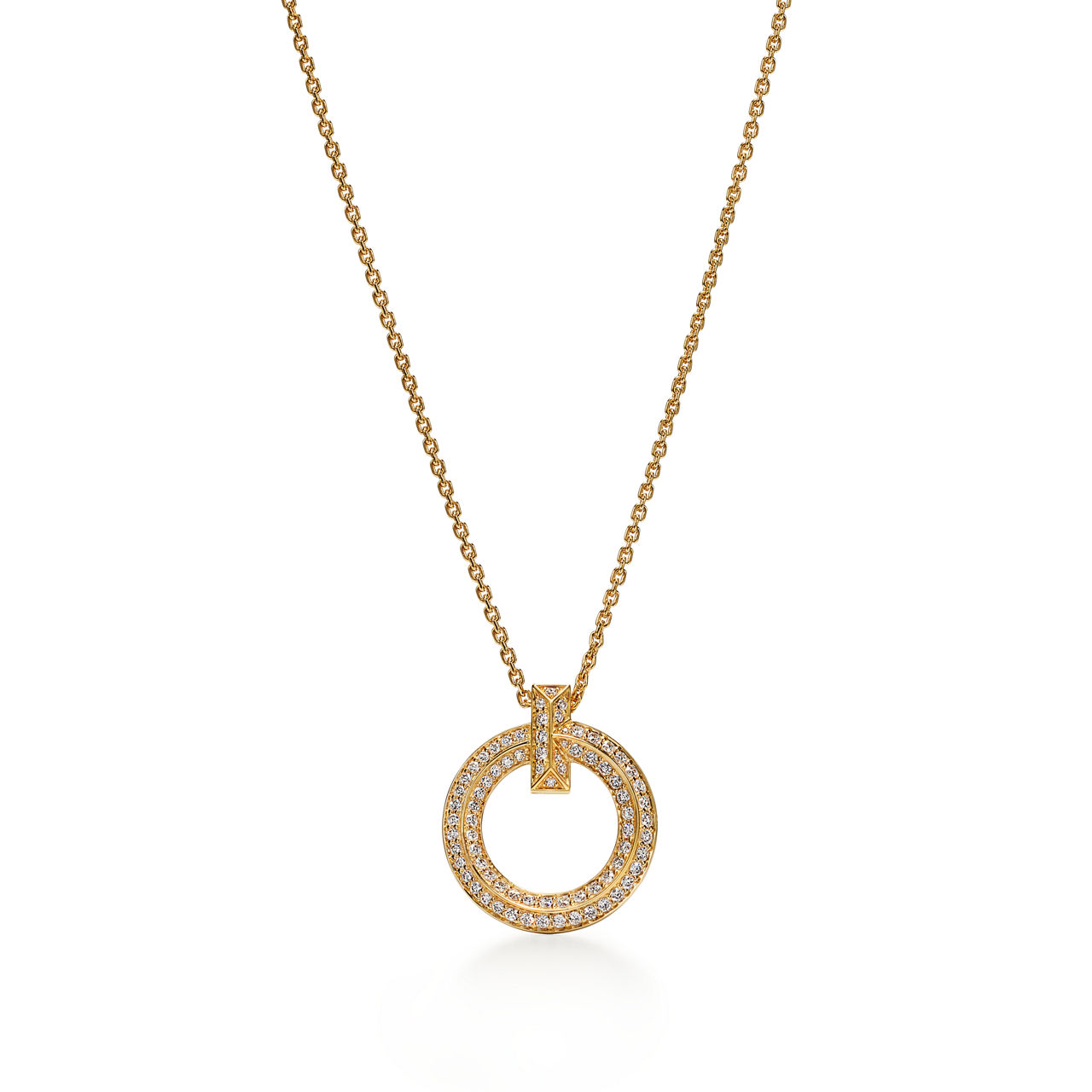 T1 Circle Pendant in Yellow Gold with Pav&eacute; Diamonds