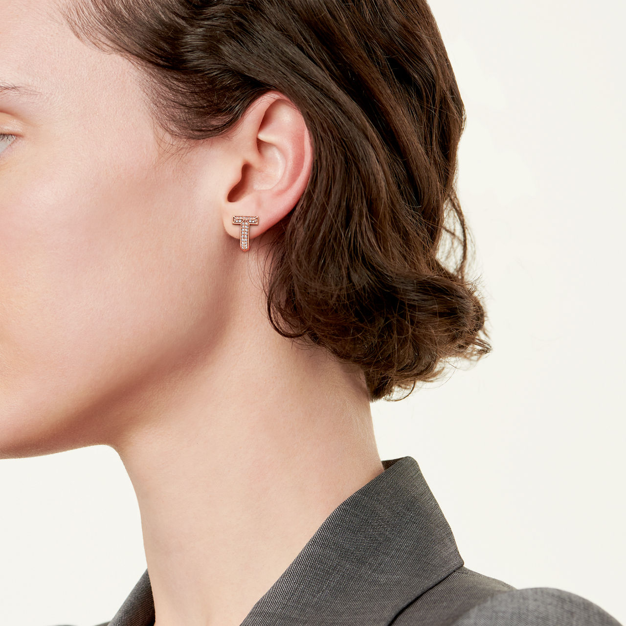 Anjeya T:T1 Half Pav&eacute; Diamond Huggie Earrings in Rose Gold