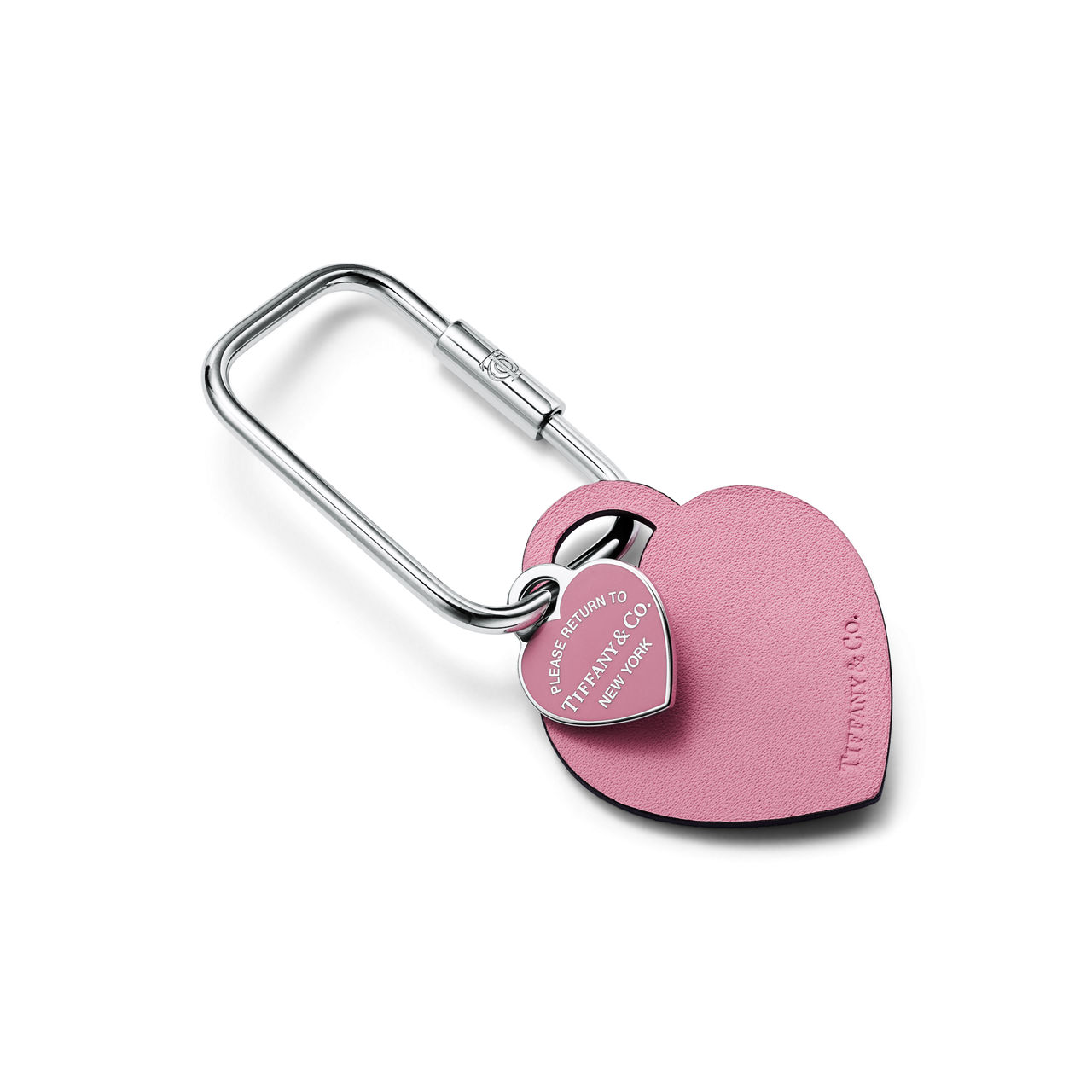 Heart Tag Carabiner in Morganite-coloured Leather and Enamel