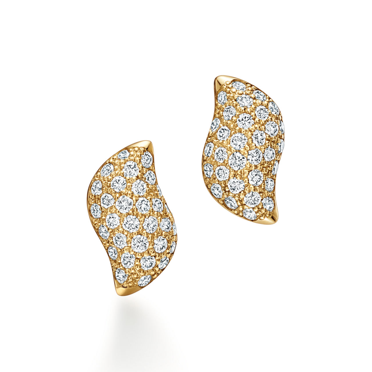 Mini Stud Feather Earrings in Yellow Gold with Pav&eacute; Diamonds