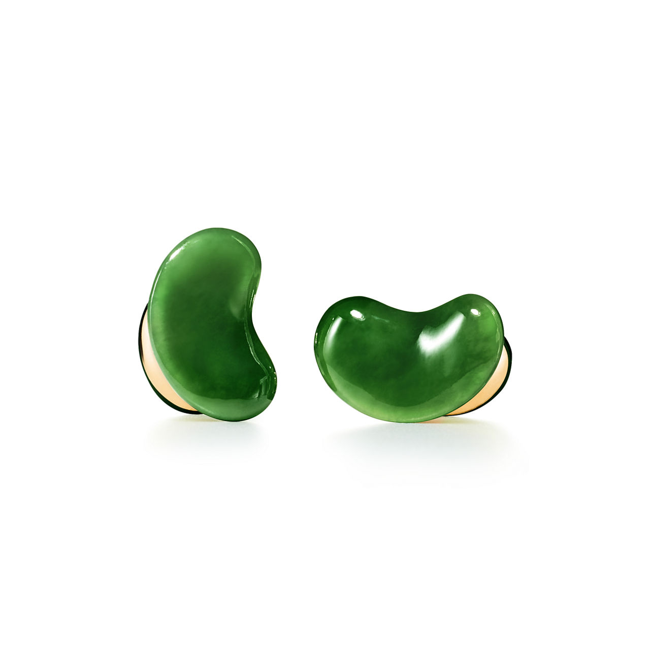 Bean design Cufflinks in Yellow Gold with Green Nephrite Jade