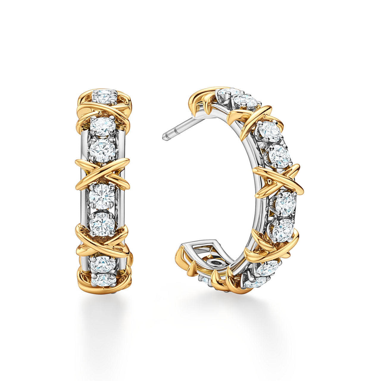 Hoop Earrings in Platinum and Yellow Gold with Diamonds