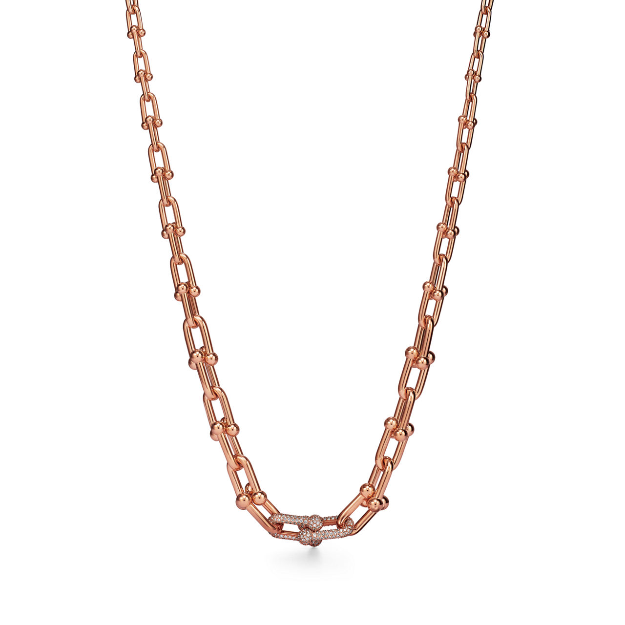  Graduated Link Necklace in Rose Gold with Diamonds