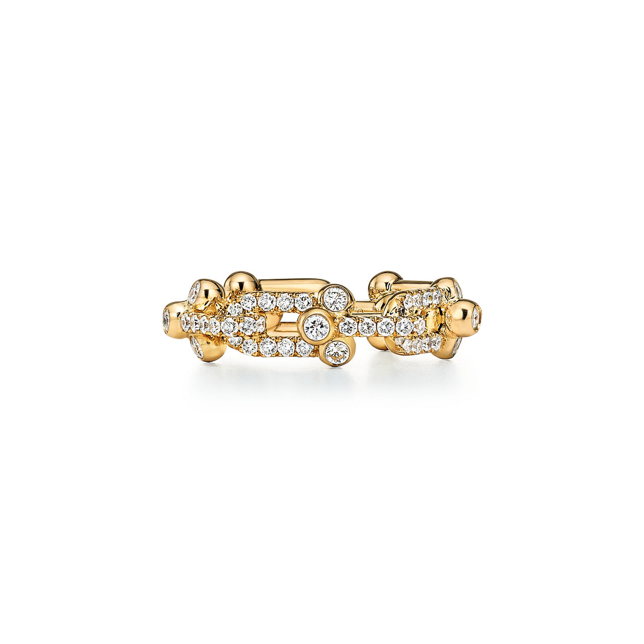 Small Link Ring in Yellow Gold with Pav&eacute; Diamonds