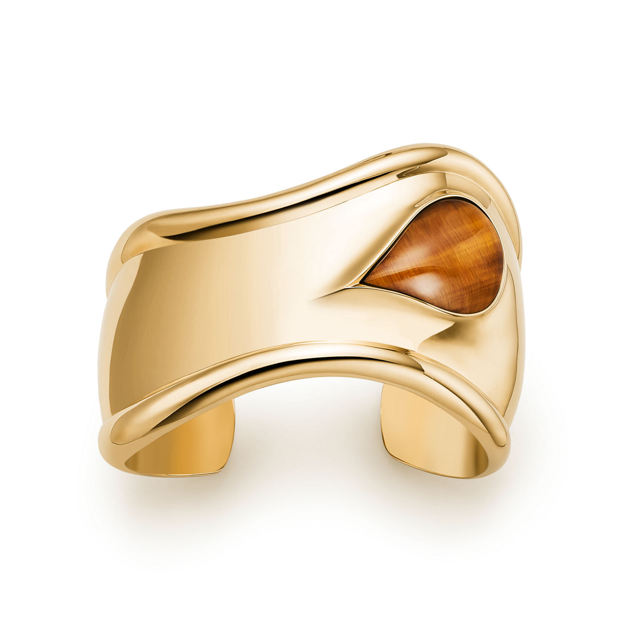 Small Bone Cuff in Yellow Gold with Tiger's Eye