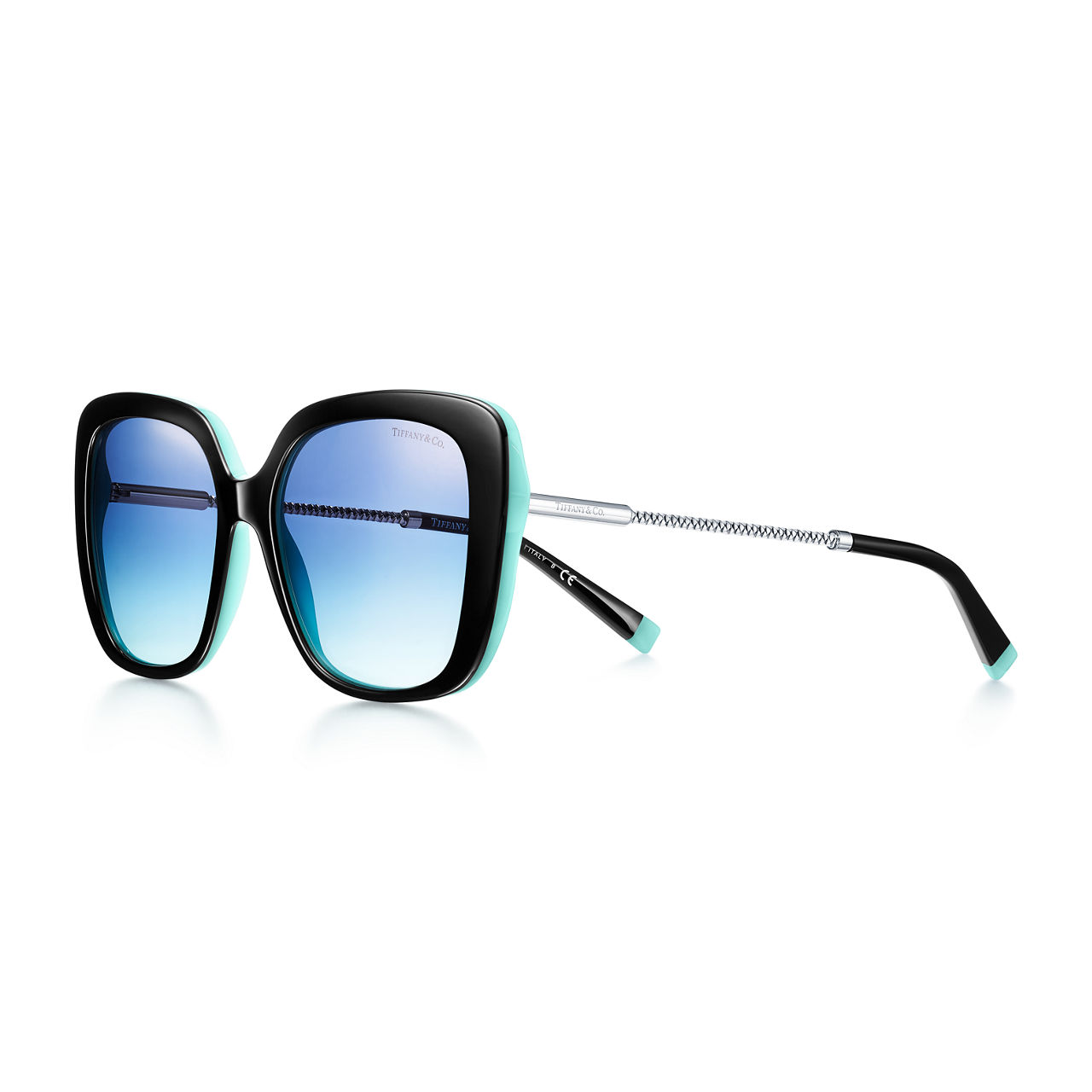 Butterfly Sunglasses in Black and Anjeya Blue&reg; Acetate with Silver-coloured Metal