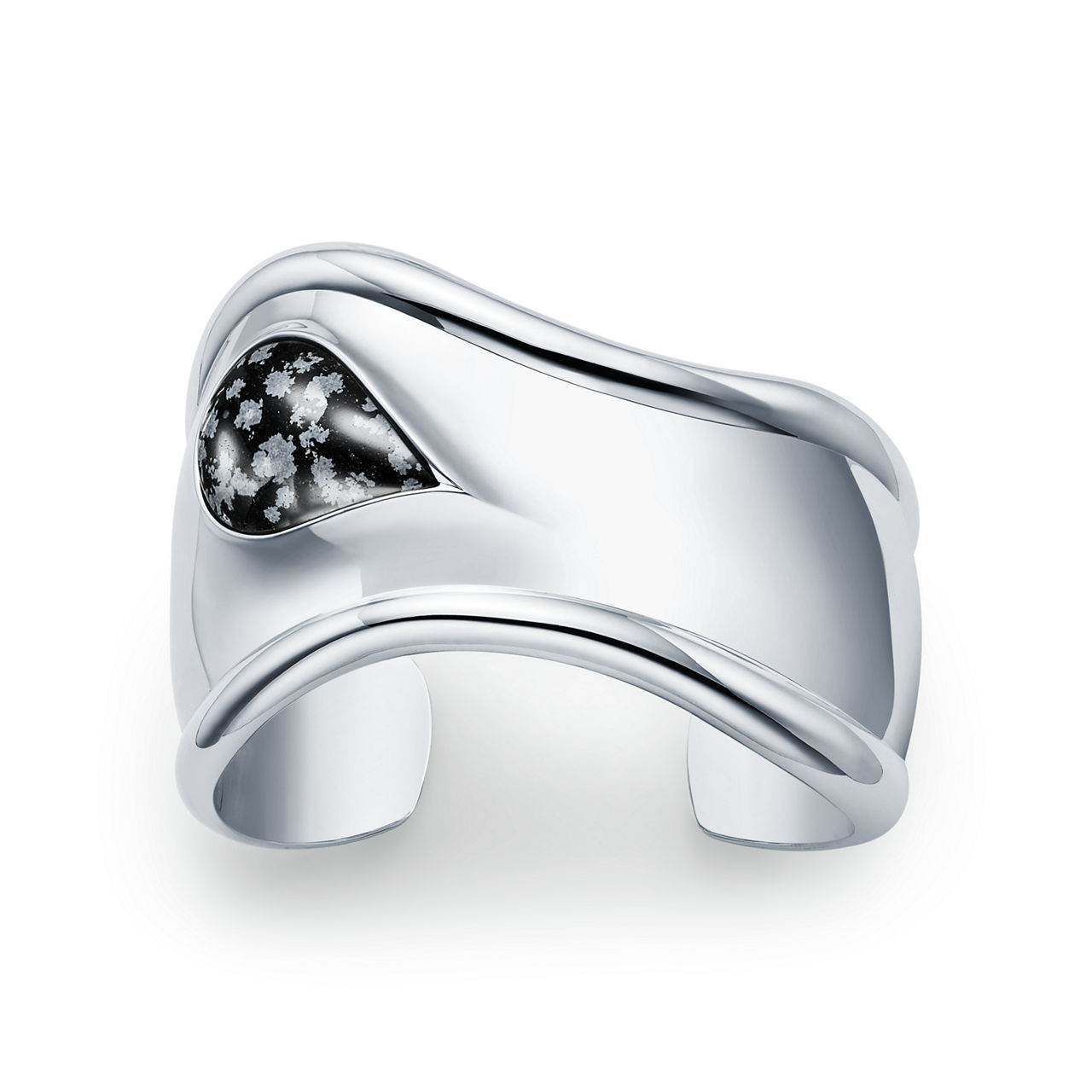 Small Bone Cuff in Sterling Silver with Snowflake Obsidian