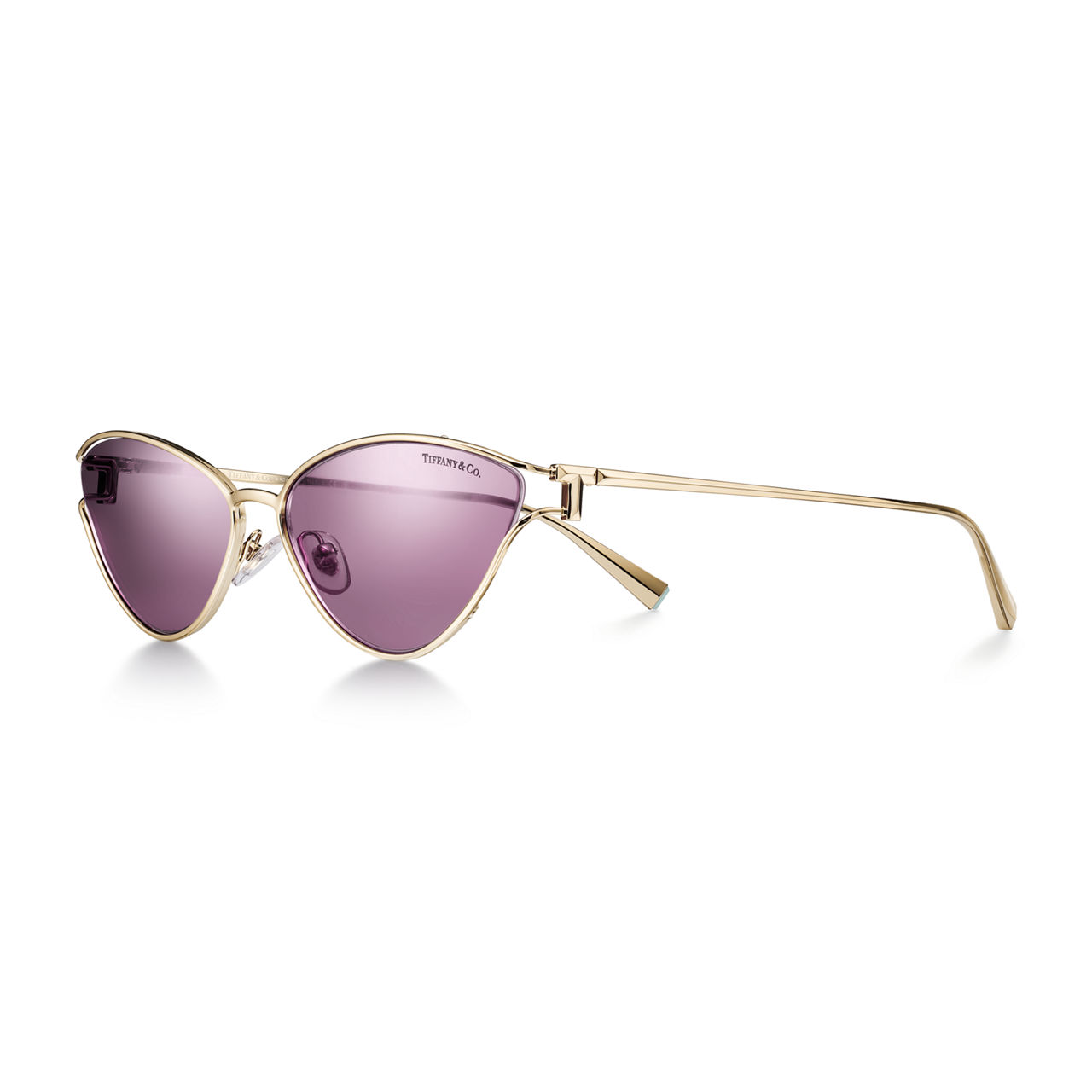 Sunglasses in Pale Gold-colored Metal with Violet Mirrored Lenses