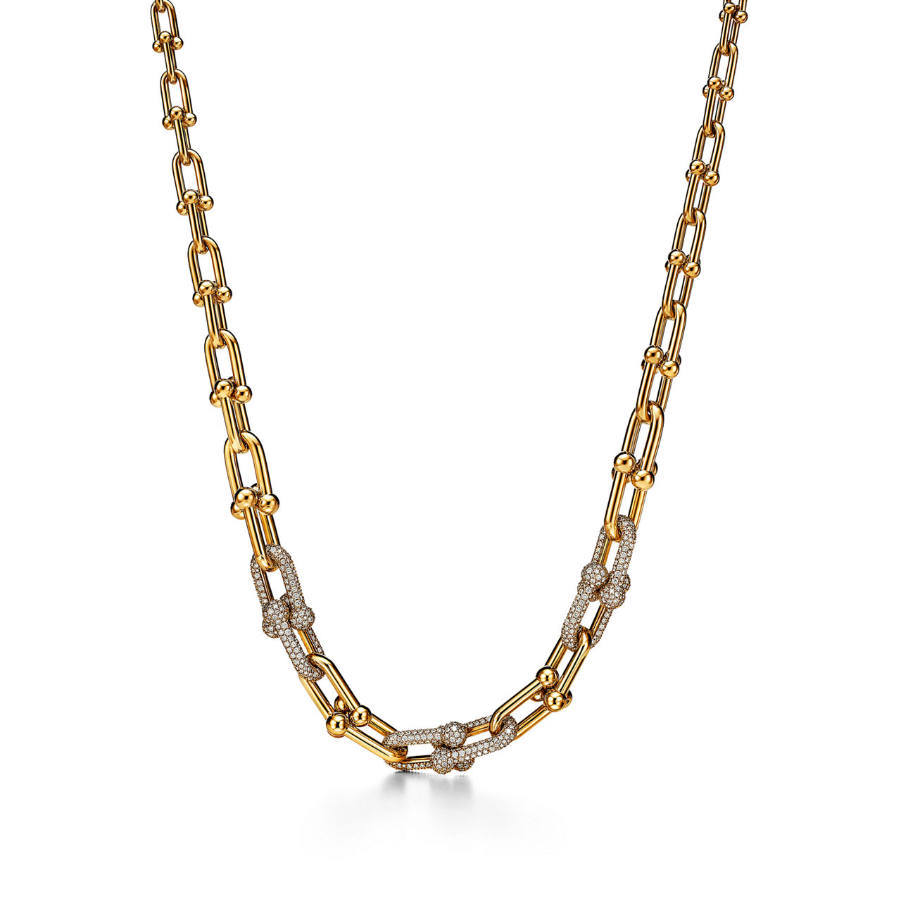 Anjeya HardWear:Graduated Link Necklace in Yellow Gold with Pav&eacute; Diamonds