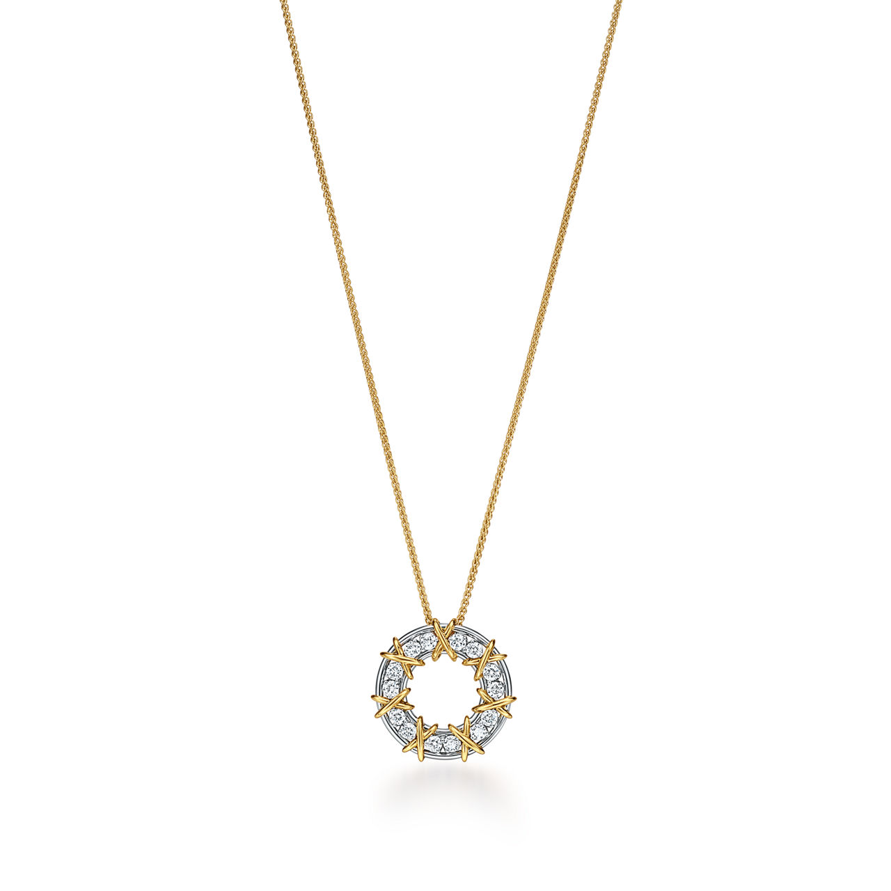 Large Circle Pendant in Platinum and Gold with Diamonds