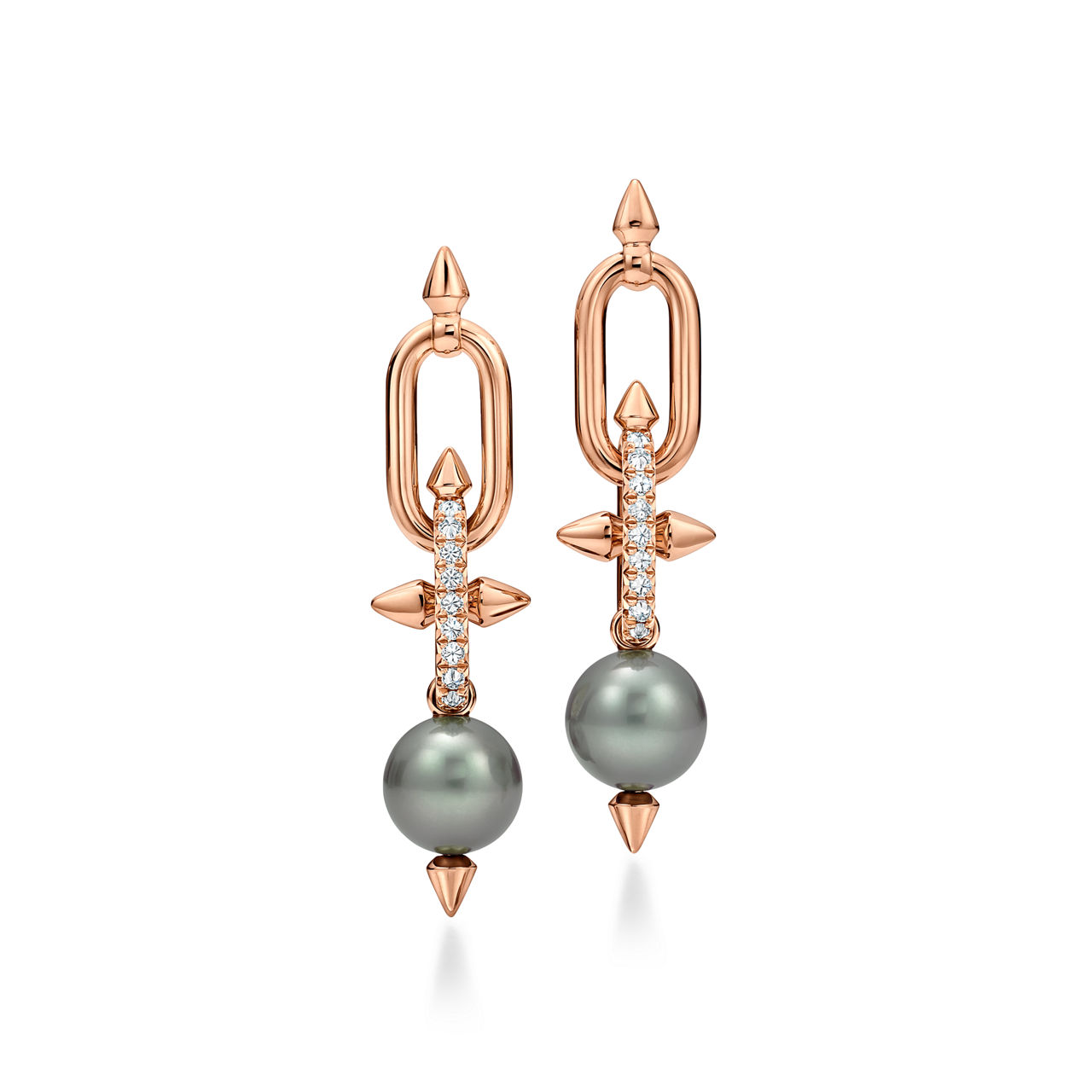 Tahitian Pearl Earrings in Gold with Diamonds