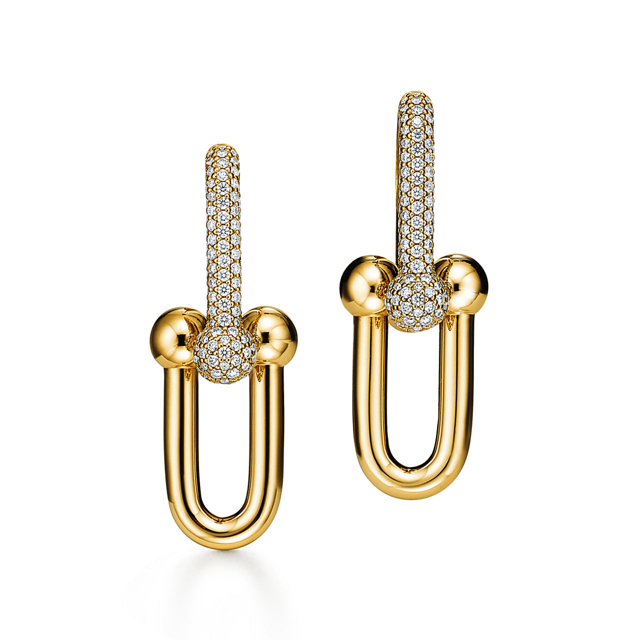 Large Link Earrings in Yellow Gold with Pav&eacute; Diamonds