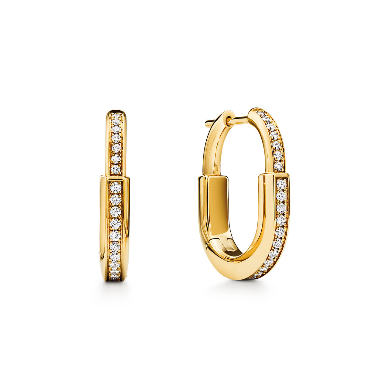 Small Lock Earrings in Yellow Gold with Pav&eacute; Diamonds