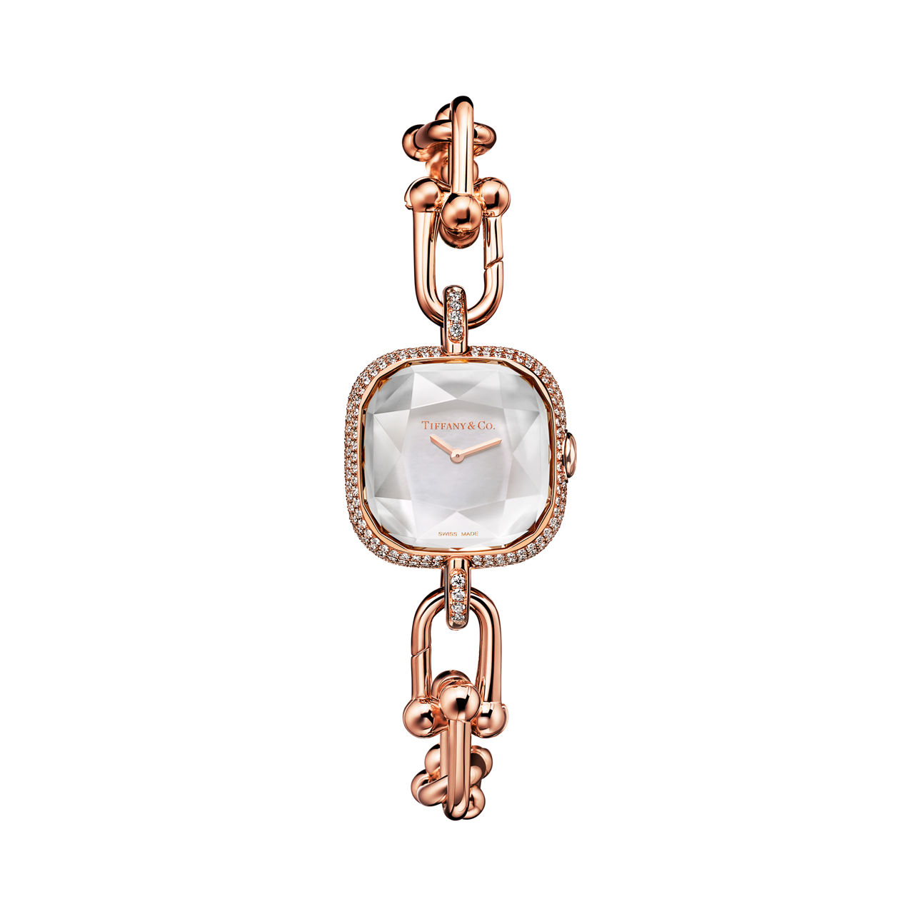 Watch in Rose Gold with Pav&eacute; Diamonds and White Mother-of-pearl