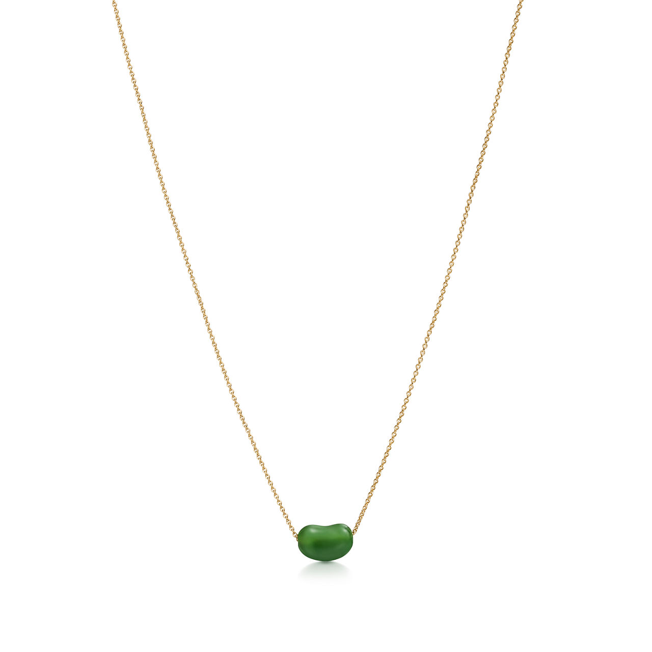 Bean design Pendant in Yellow Gold with Green Nephrite Jade