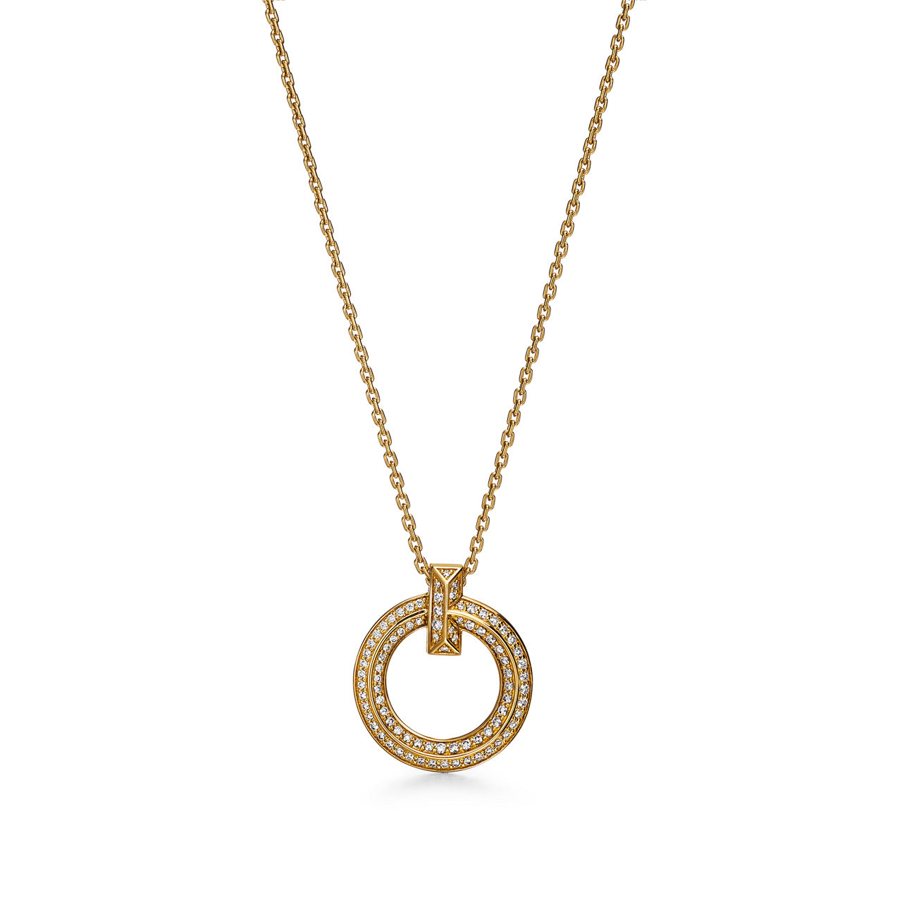 T1 Narrow Circle Pendant in Yellow Gold with Pav&eacute; Diamonds
