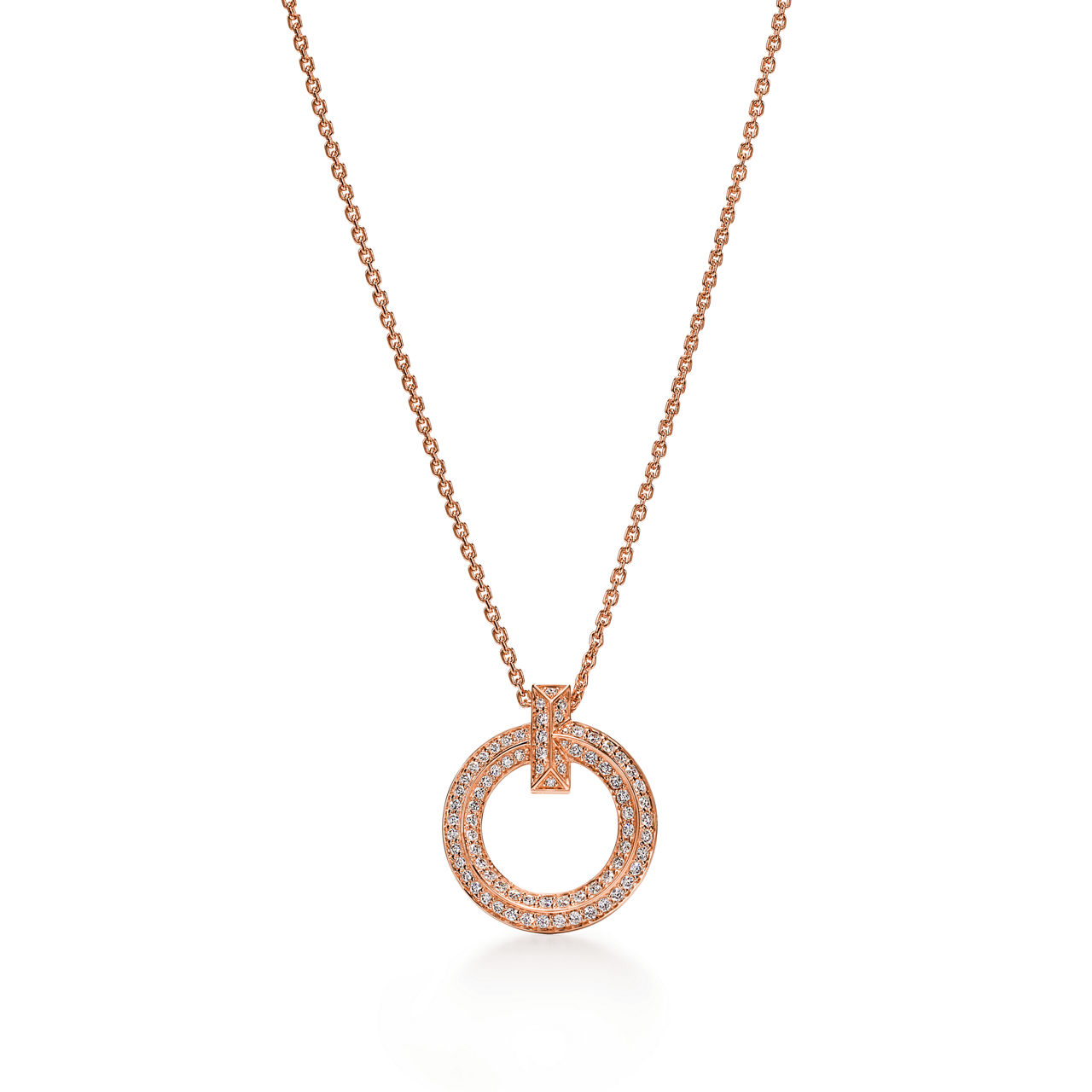 T1 Circle Pendant in Rose Gold with Pav&eacute; Diamonds