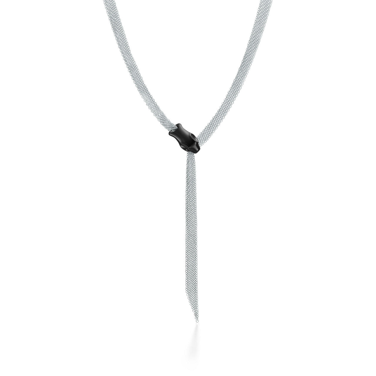 Snake Necklace in Sterling Silver Mesh with Black Nephrite Jade
