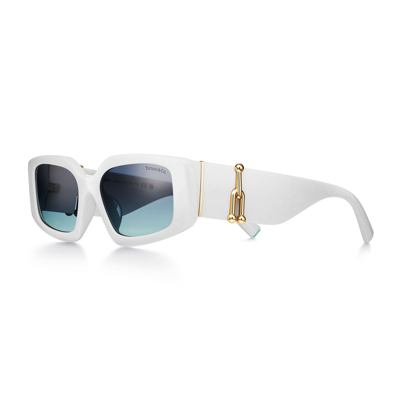 Sunglasses in White Acetate with Azure Gradient Blue Lenses