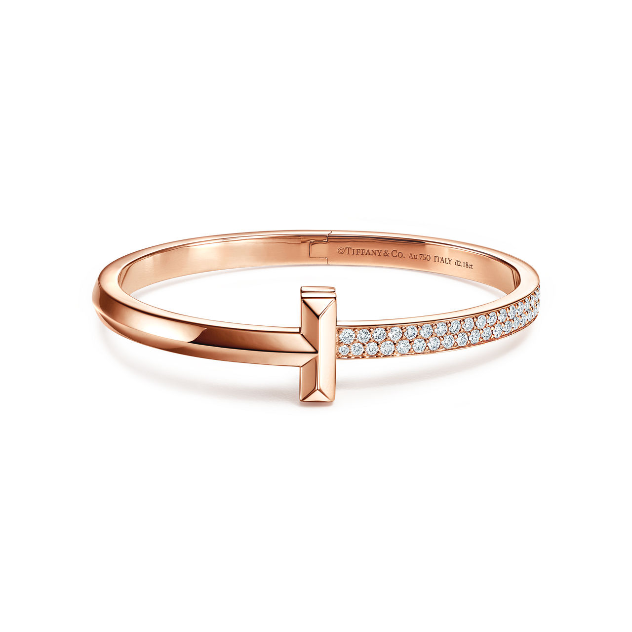 T1 Wide Diamond Hinged Bangle in Rose Gold