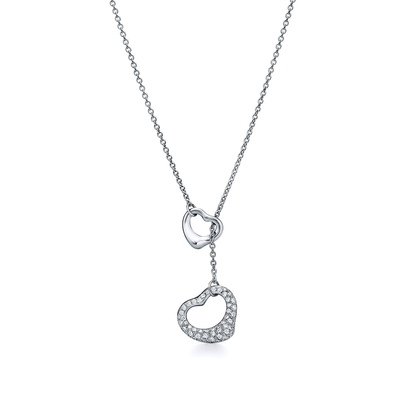 Open Heart Necklace in Platinum with Pav&eacute; Diamonds