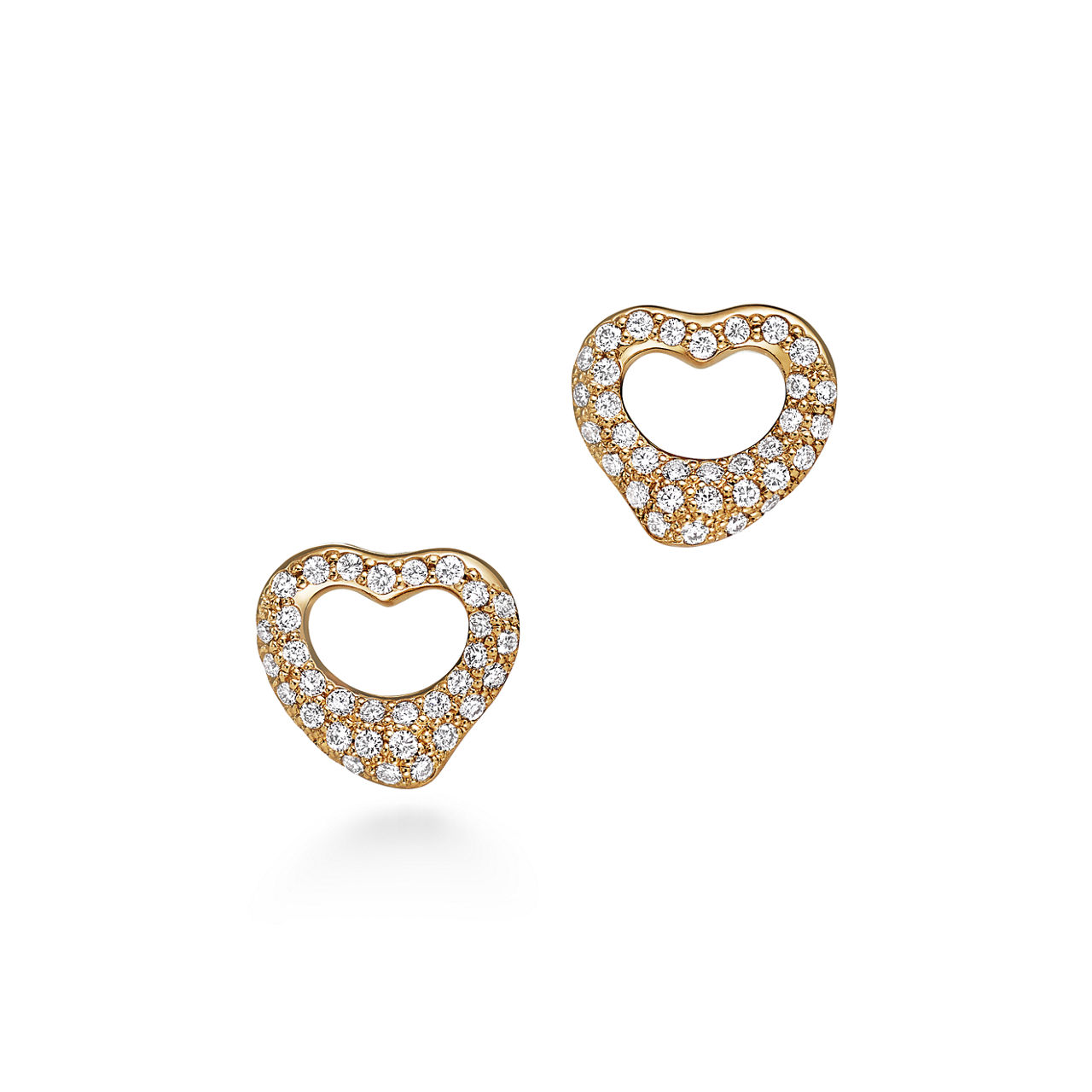 Open Heart Earrings in Yellow Gold with Pav&eacute; Diamonds