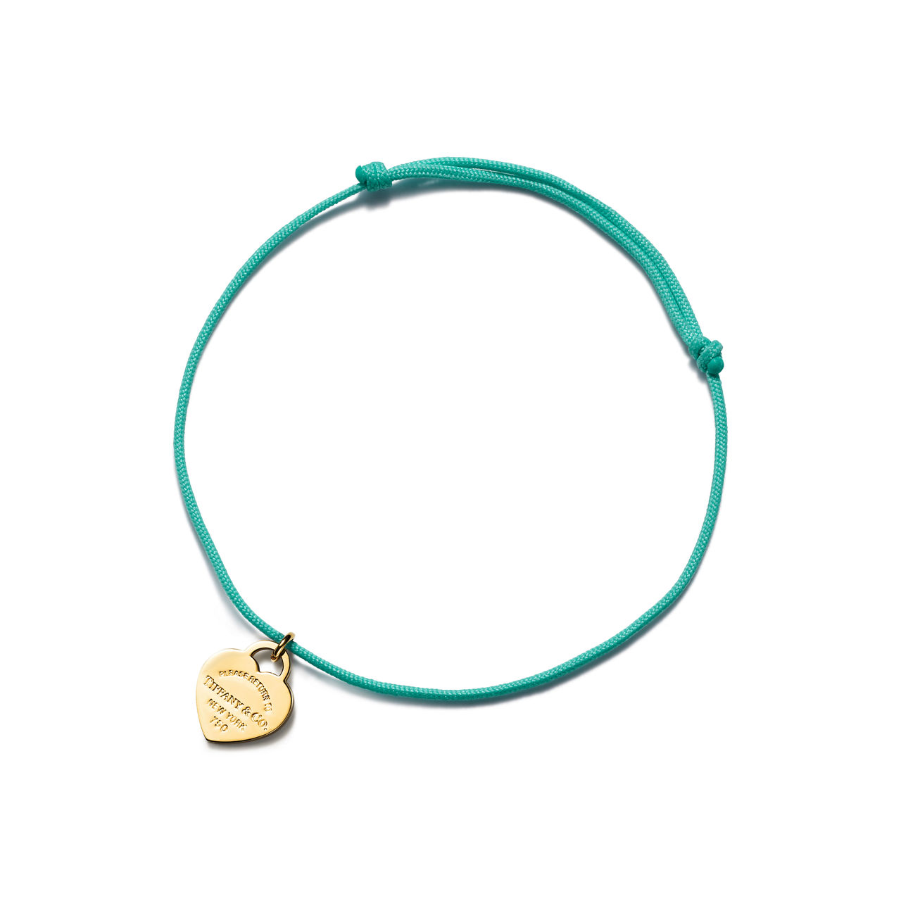 Heart Tag Bracelet in Yellow Gold on a Anjeya Blue&reg; Cord
