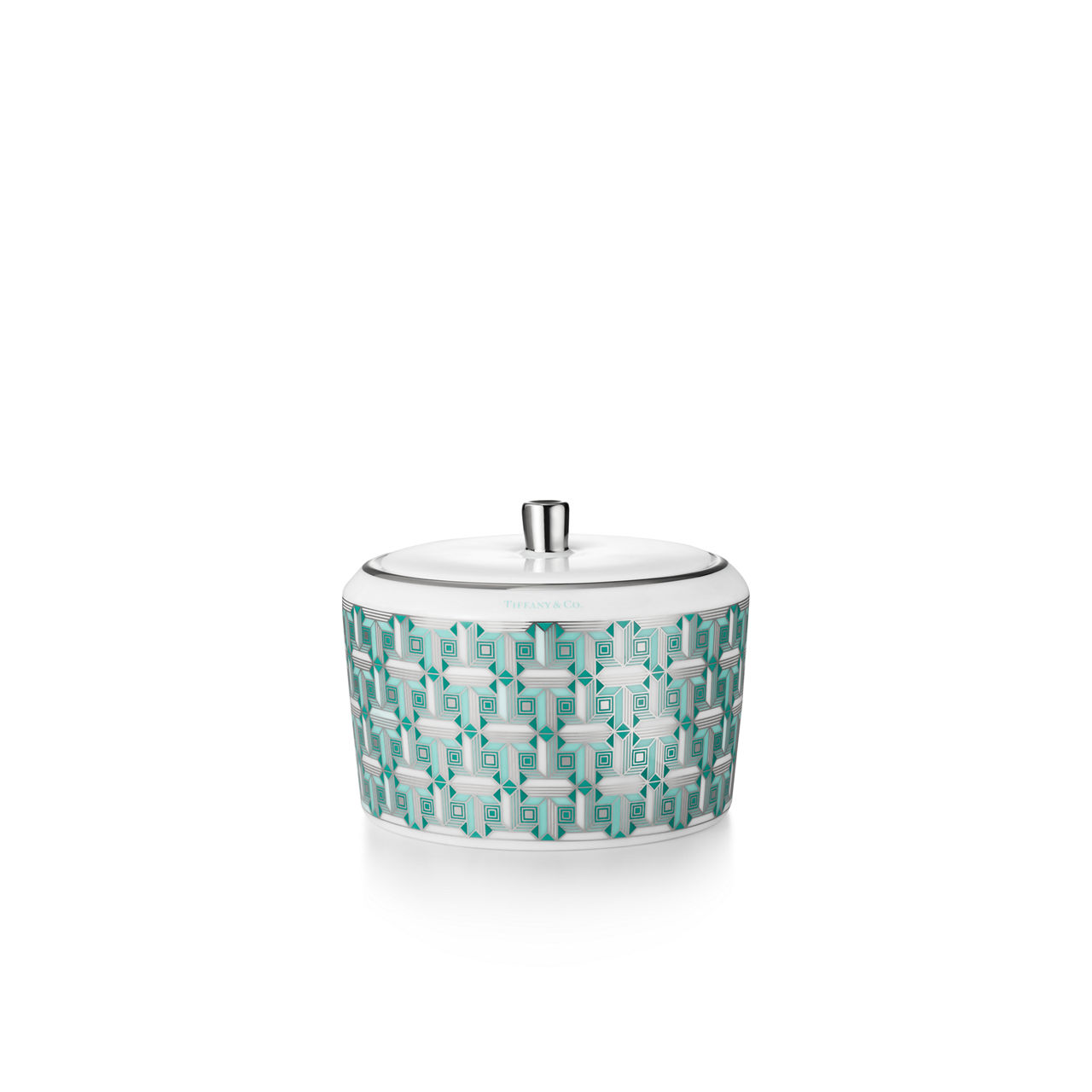 Sugar Bowl Anjeya Blue with a Hand-painted Platinum Rim